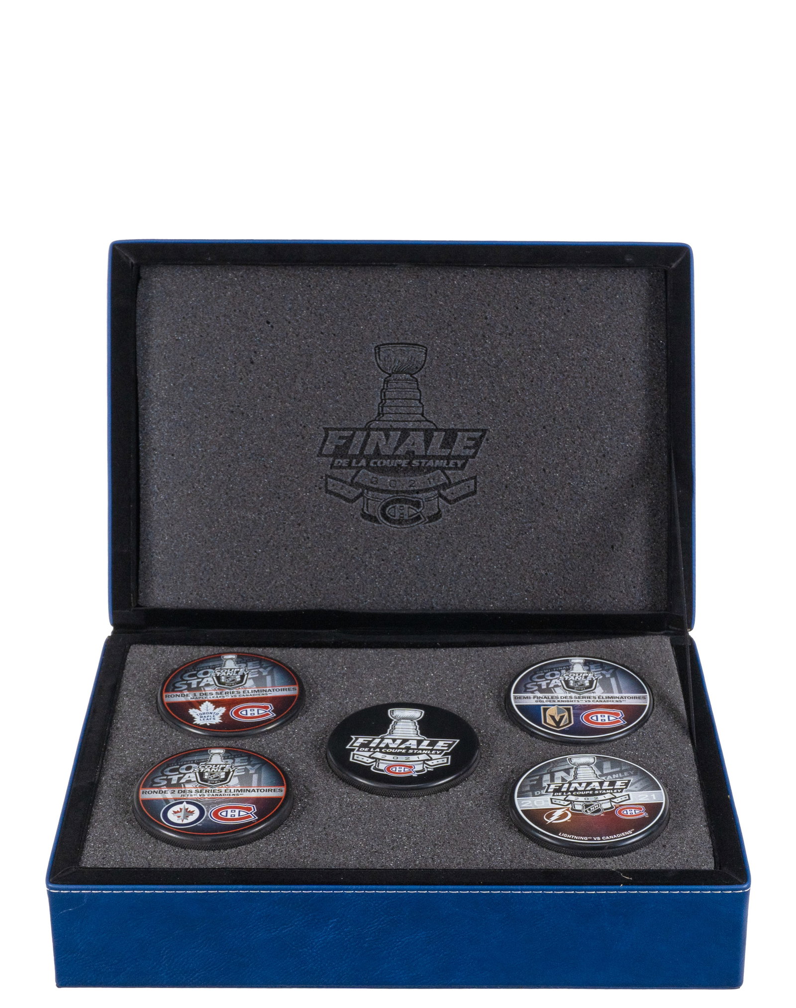 2021 Stanley Cup playoffs collection - 2021: Collection des séries éliminatoires de la coupe Stanley 2021 (2021) Collection des séries éliminatoires de la coupe Stanley 2021. Coffret de 5 rondelles Ronde 1, 2, demi finale,