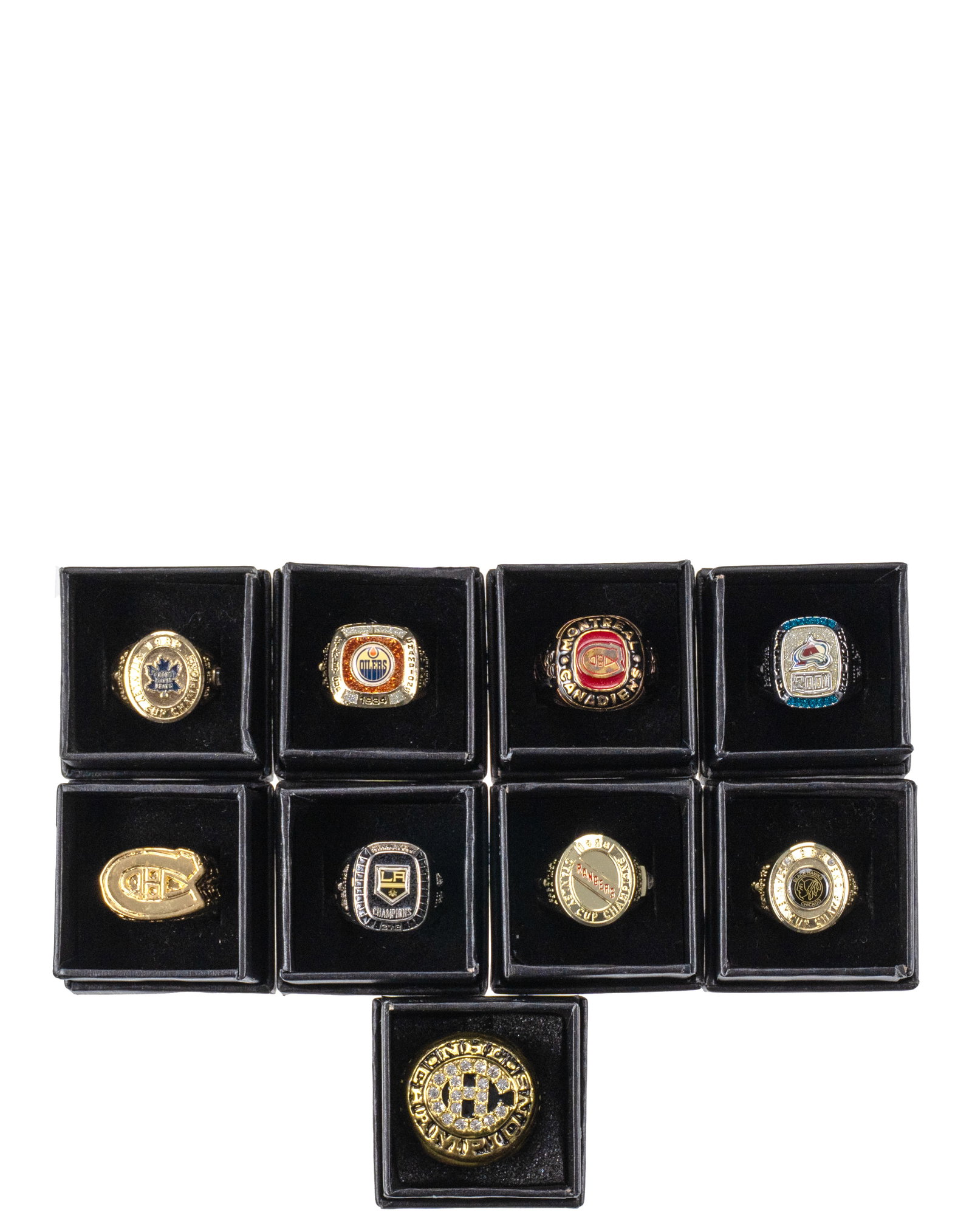 Collection of replica Stanley Cup rings, Molson promo - 2