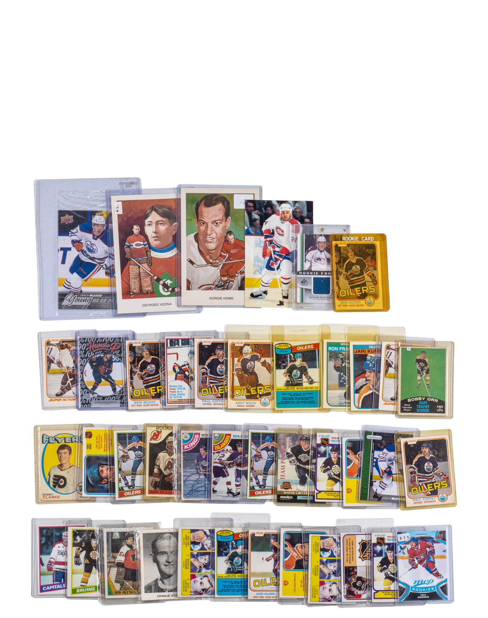 Lot of vintage National Hockey League cards: Lot de cartes vintage Ligue nationale de hockey Ligue nationale de hockey. Inclut entre autres Connor McDavid recrue, Mike Bossy et Ray Bourque recrues, Bobby Orr hart trophy winner ------------- Lot 