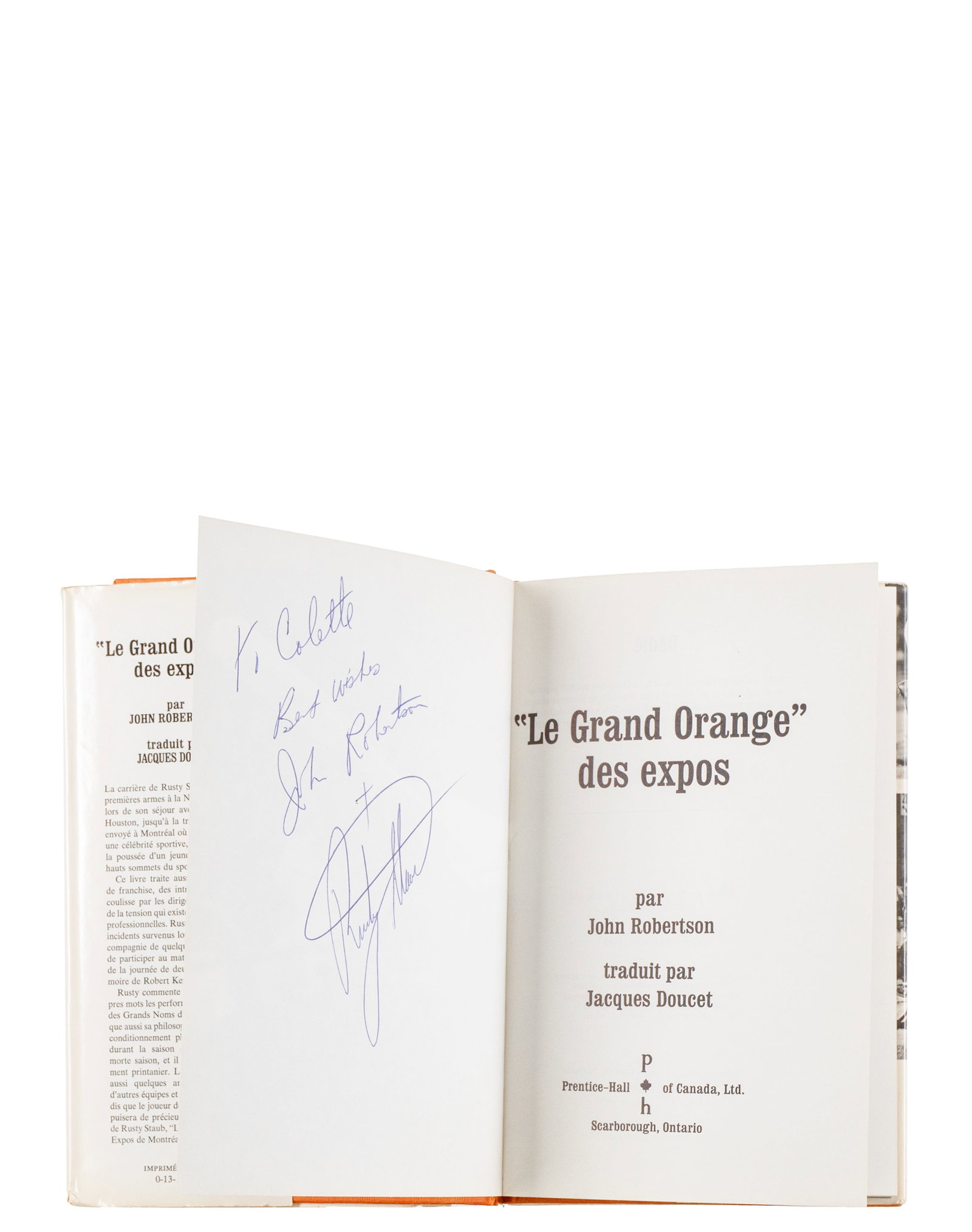 Autographed Rusty Staub book - 1971 - 2