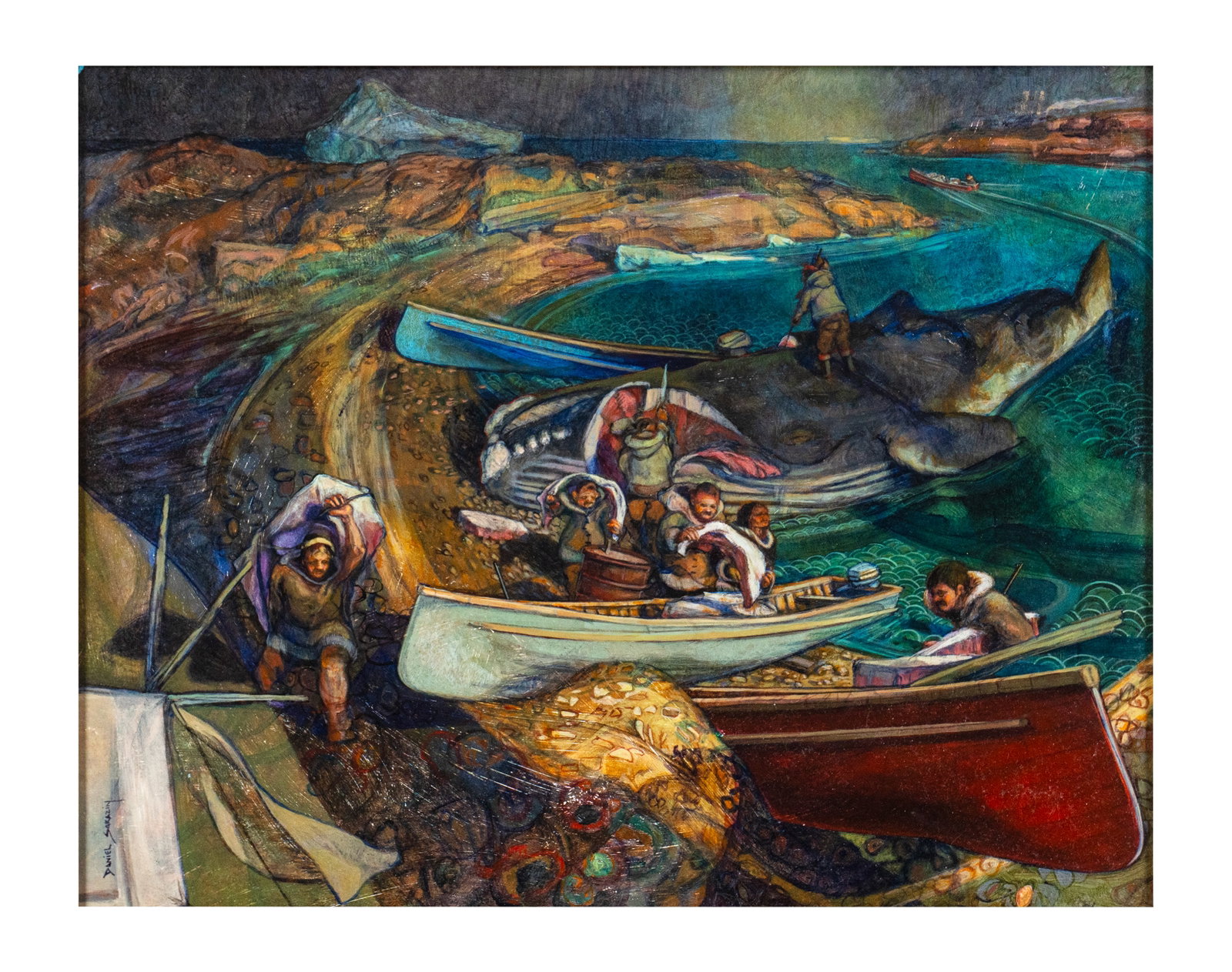 Sarrazin, Daniel - "La grande chasse" - 2018: Sarrazin, Daniel (1971-) "La grande chasse" (2018) Description (FR): Acrylique sur panneau, signée en bas à gauche, titrée et datée au verso. Étiquette de galerie. Description (EN): Acrylic on pa