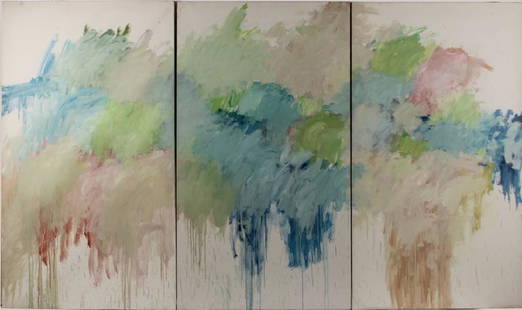 Jordi Teixidor(spain b.1941)" Forever" O/C 1980: Jordi Teixidor (Spanish b. 1941) Triptych "Forever" 1980 oil on canvas. "375/1980/NY.15" Inscribed on verso: "Jordi Teixidor Forever" Label on verso: " Collection of Mrs. overall 77.5" X 132" 77.5" X