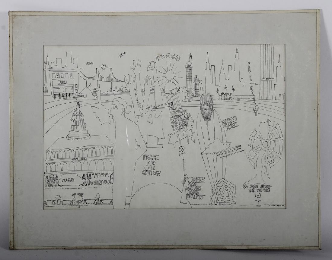 Arnold Weber(1921-2010) "Peace" Ink drawing 1970 (1 of 5)