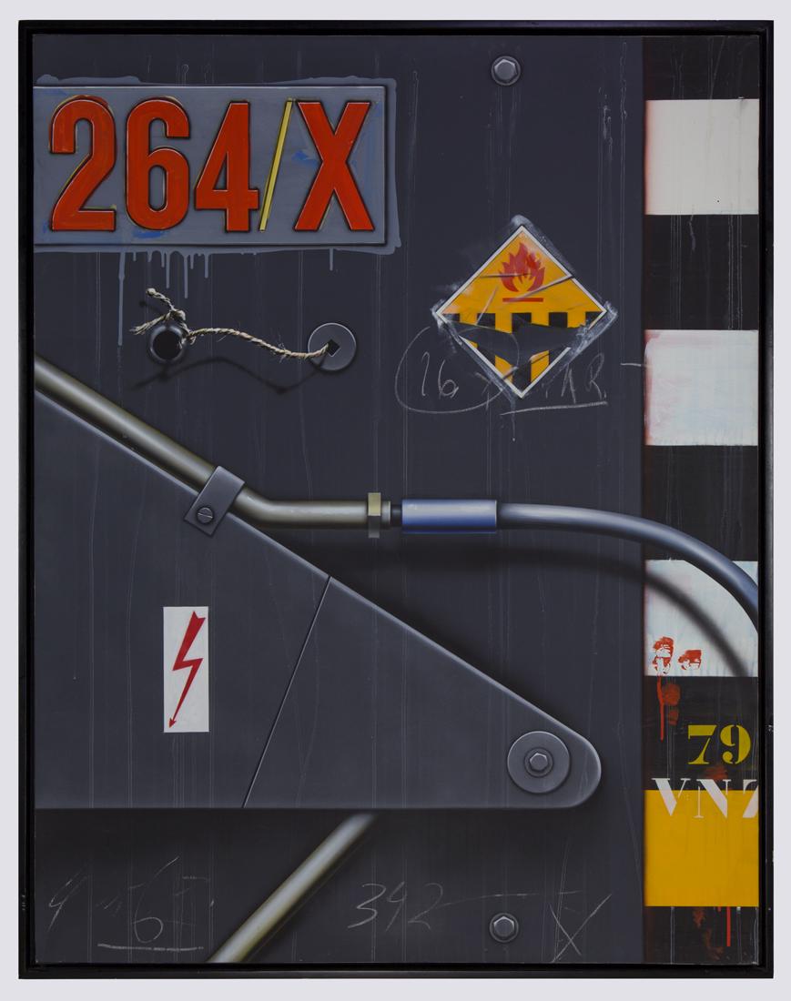 Peter Klasen S.I.T.A. Camion 264/X Gris (1987): Lot 34 Peter Klasen (b. 1935) S.I.T.A. Camion 264/X Gris (1987) oil on canvas titled verso 57 1/2 x 44 1/2 inches framed CONDITION: excellent PROVENANCE: Collection of BNP
