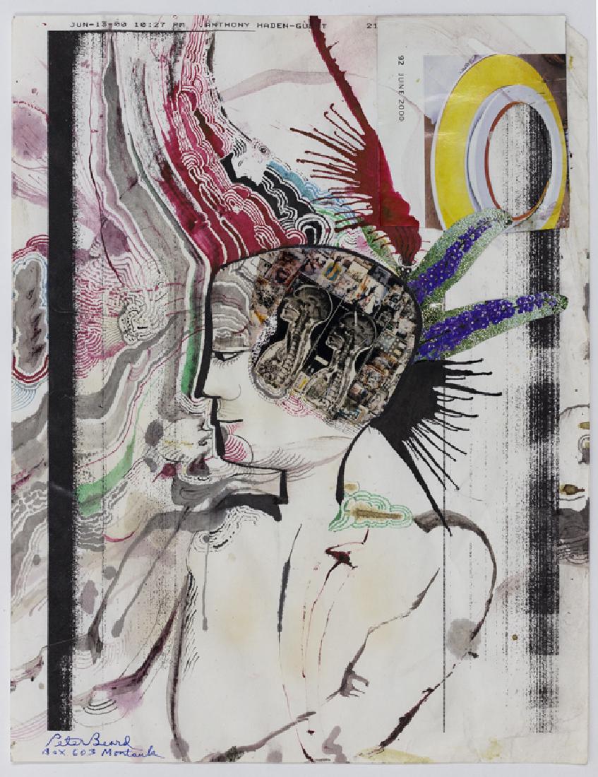 Peter Beard from Talking Heads (2000): Lot 42 Peter Beard (b. 1938) from Talking Heads (2000) mixed media, collage, ink and photography on xerographic print of head in profile by Anthony Haden-Guest signed by Peter Beard, lower left 11 x