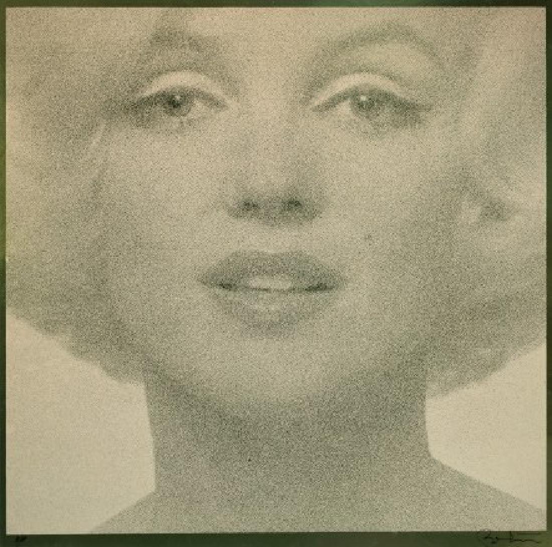 Bert Stern - 2 Gold Marilyn Monroes (c.1973): Lot #57 Bert Stern (1929-2013) 2 Gold Marilyn Monroes (c.1973) unmatched pair of screenprints signed lower right A/P lower left image 1: 30 x 30 1/4 inches image 2: 33 1/4 x 26 1/4 inches