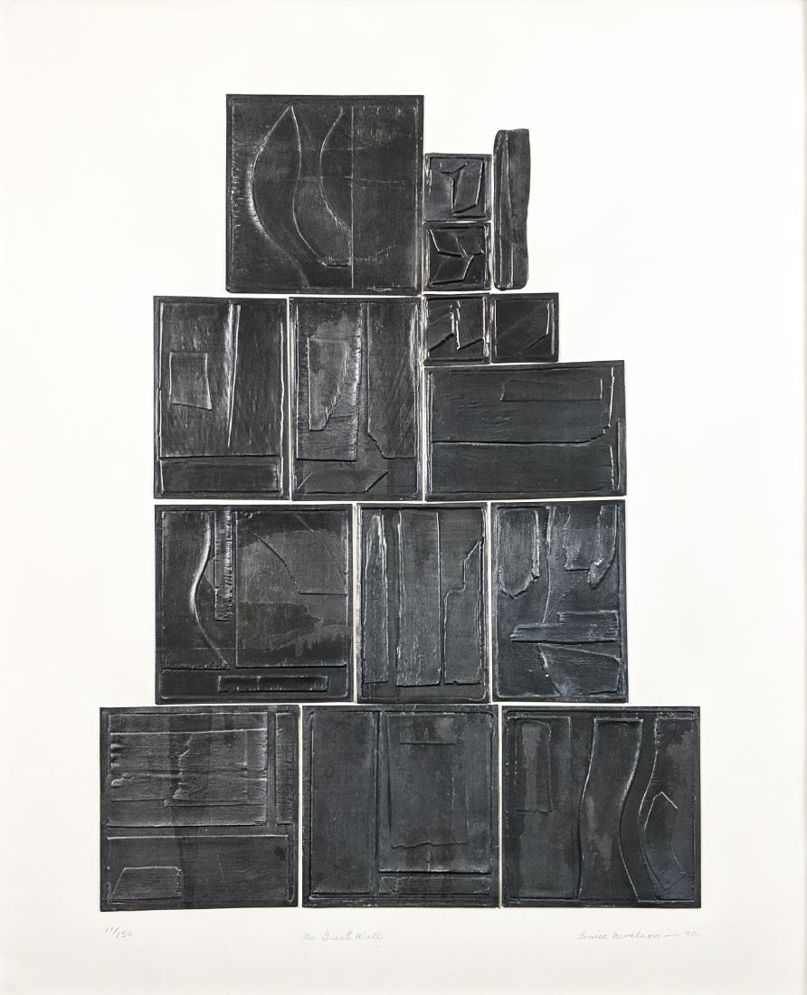 Louise Nevelson - The Great Wall from Lead Intaglio: Lot #59 Louise Nevelson American, (1899-1988) The Great Wall, from Lead Intaglio Series (B. 109) (1970) lead intaglio collage on wove paper signed, titled and dated in pencil numbered 11/150 sight: