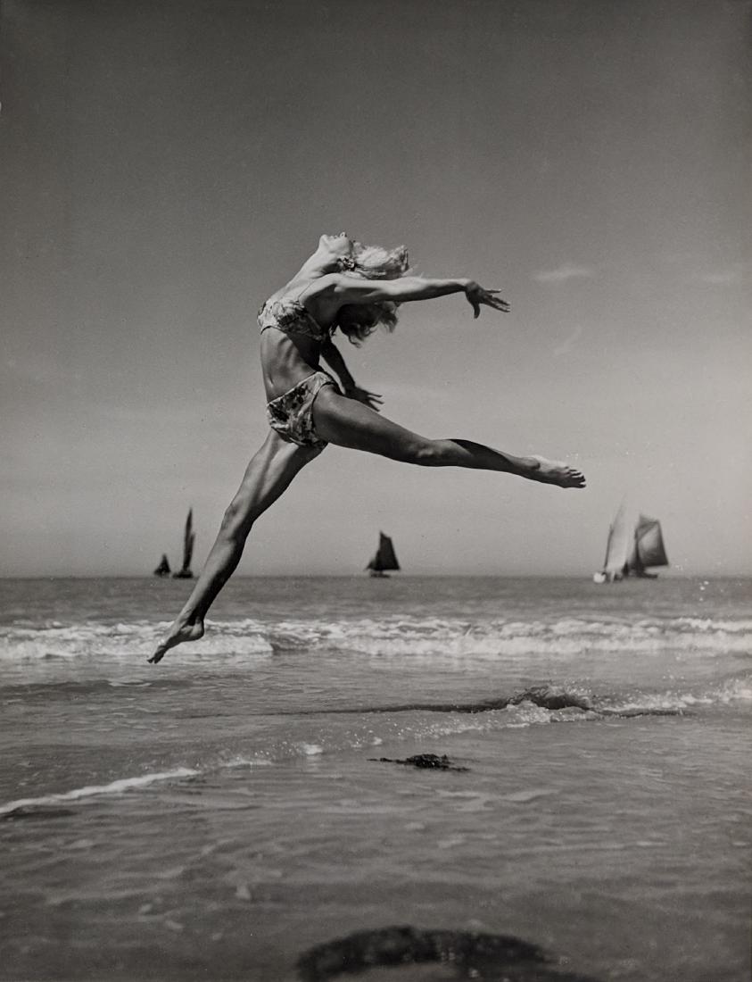 4 Prints attributed to Fernand Fonssagrives: Lot #72 attributed to (and/or in collaboration with) Fernand Fonssagrives French/ American (1910-2003) (4) Gelatin Silver Prints (La Plage de Noir Moutier No. 1, 3B, (Jump & Boats) 14 x 11 inch