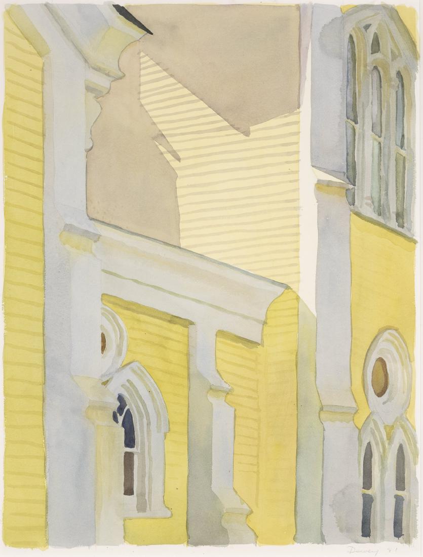 David Dewey - Yellow Church Windows (1981): Lot 15 David Dewey American (b.1946) Yellow Church Windows (1981) watercolor signed and dated lower right sight: 24 x 18 inches frame: 32 x 26 inches $500-800 Condition: excellent Provenance: