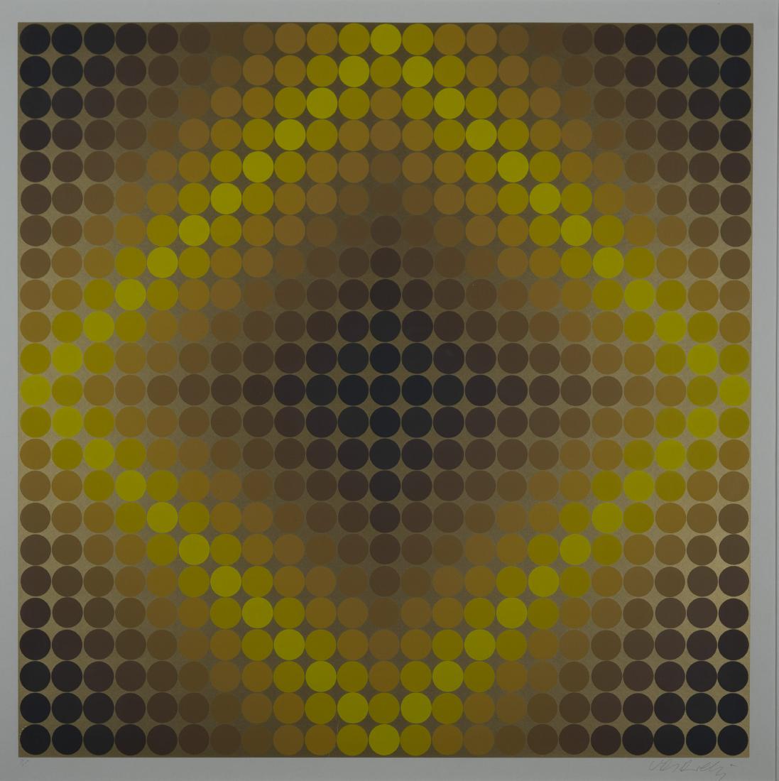Victor Vasarely - Untitled: Lot 104 Victor Vasarely French Hungarian (1906-1997) Untitled serigraph signed and numbered 11/200 sight: 25 1/8 x 25 1/8 inches frame: 31 1/2 x 31 1/2 inches $400-600 Condition: very good Prov