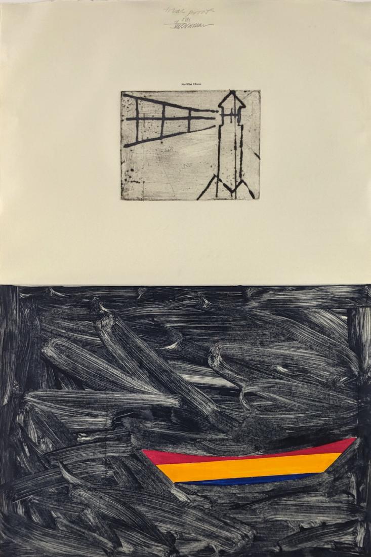 Steven Sorman - Not What I Know (1981): Lot 114 Steven Sorman American (b.1948) Not What I Know (1981) trial proof signed and dated sheet: 36 x 24 1/2 inches frame: 45 1/2 x 33 1/2 inches $200-400 Condition: very good Provenan