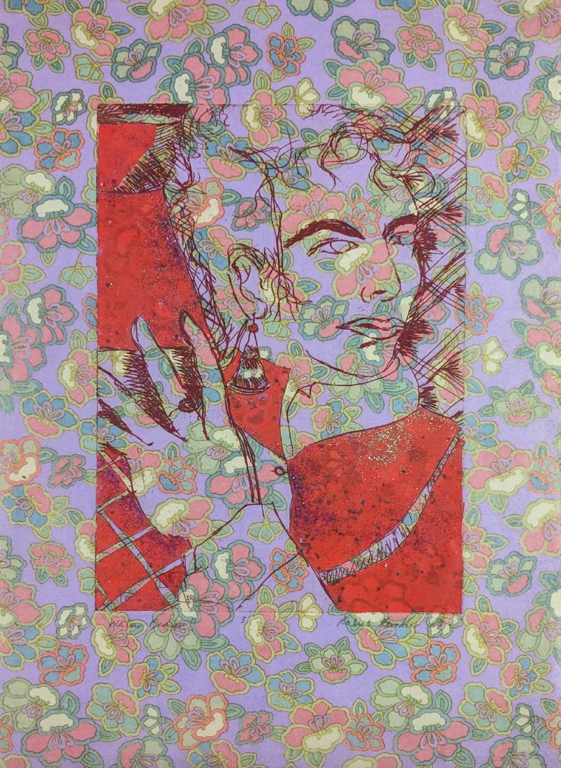 Robert Kushner - Water Bearer: Lot 125 Robert Kushner American (b.1949) Water Bearer Screenprint signed and numbered 3 at front sheet: 18 x 12 inches frame 20 3/4 x 14 1/2 inches $200-400 Condition: excellent Prov