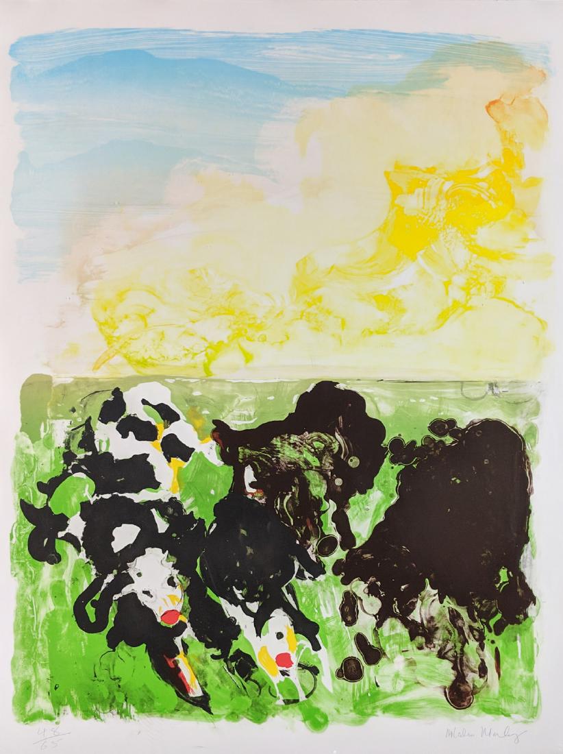 Malcolm Morley - Devonshire Cows: Lot 126 Malcolm Morley British (20th Century) Devonshire Cows screenprint signed and numbered 48/65 sheet: 47 x 35 inches frame: 57 3/4 x 45 1/4 inches $200-400 Condition: excellent Provena