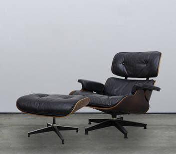 Charles and Ray Eames for Herman Miller - Eames Lounge: Lot 5 Charles and Ray Eames for Herman Miller - Eames Lounge Chair and Ottoman #1 Americans (20th century) Eames Lounge Chair and Ottoman #1 molded plywood, leather lounge: 33 x 33 x 33 inches