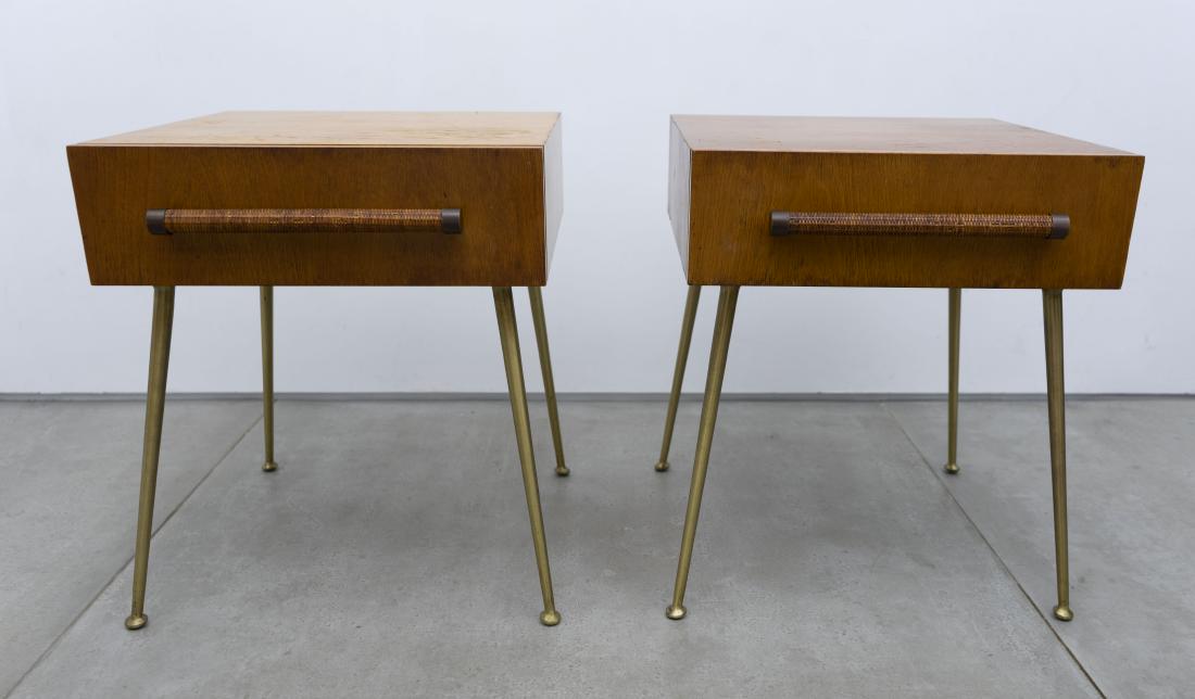 T.H. Robsjohn-Gibbings for Widdicomb - Glove Box: Lot 14 T.H. Robsjohn-Gibbings for Widdicomb - Glove Box Nightstands (pair) British (1905-1976) Glove Box Nightstands (pair) lacquered walnut, brushed brass 23 1/2 x 20 x 20 inches Provenance: