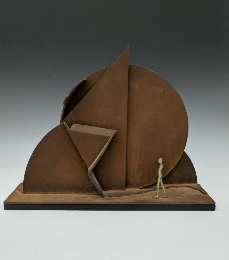 Ernest Trova - F.M. Profile Cantos: Lot 23 Ernest Trova - F.M. Profile Cantos American (1927-2009) F.M. Profile Cantos (1974) Corten steel, brass on acrylic base Signed, dated and numbered with engraved marks to underside 'E. Trova 97/1
