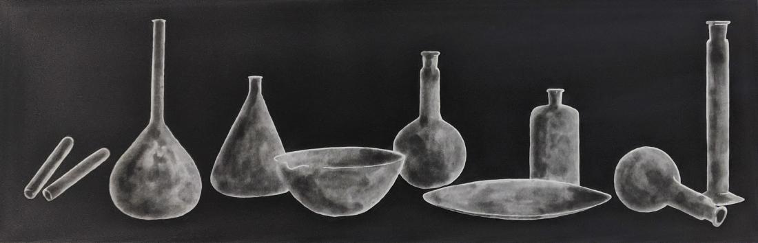 Tony Cragg - Laboratory Still Life II, State 1: Lot 60 Tony Cragg - Laboratory Still Life II, State 1 British (b.1949) Laboratory Still Life II, State 1 (1988) etching and aquatint signed lower right, numbered 7/30 plate: 11 1/4 x 35 1/4 inches fra