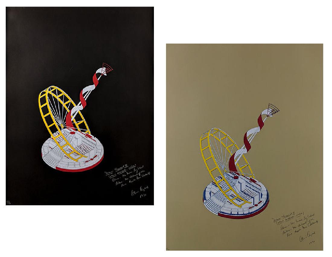 Alice Aycock - Miami Proposal I & II: Lot 61 Alice Aycock - Miami Proposal I & II American (b.1946) Miami Proposal I & II (1990) silkscreen on black paper; silkscreen on Beige paper signed lower right, numbered V/X; signed lower right, nu