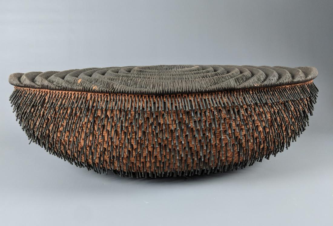 Rob Sieminski - Double walled vessel with nails: Lot 163 Rob Sieminski - Double walled vessel with nails American (b.1953) Double walled vessel with nails terracotta and nails artist stamp on bottom 7 1/2 x 23 x 11 1/2 inches Provenance: from the Co