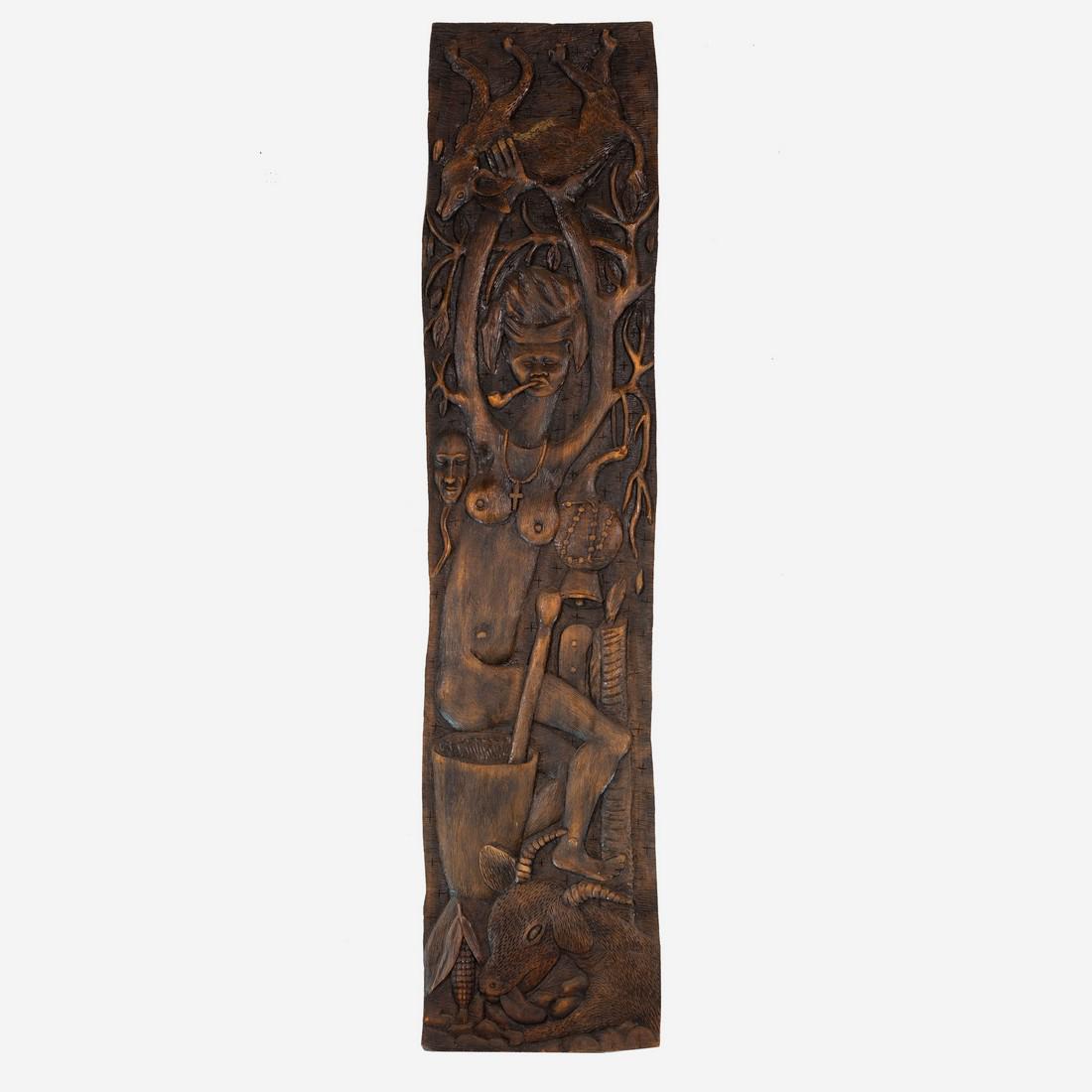 Roger François - Priestess with Pipe: Lot 83 Roger François Haitian (1928-2013) Priestess with Pipe wood signed verso 72 x 16 inches Provenance: from a private New City, NY estate