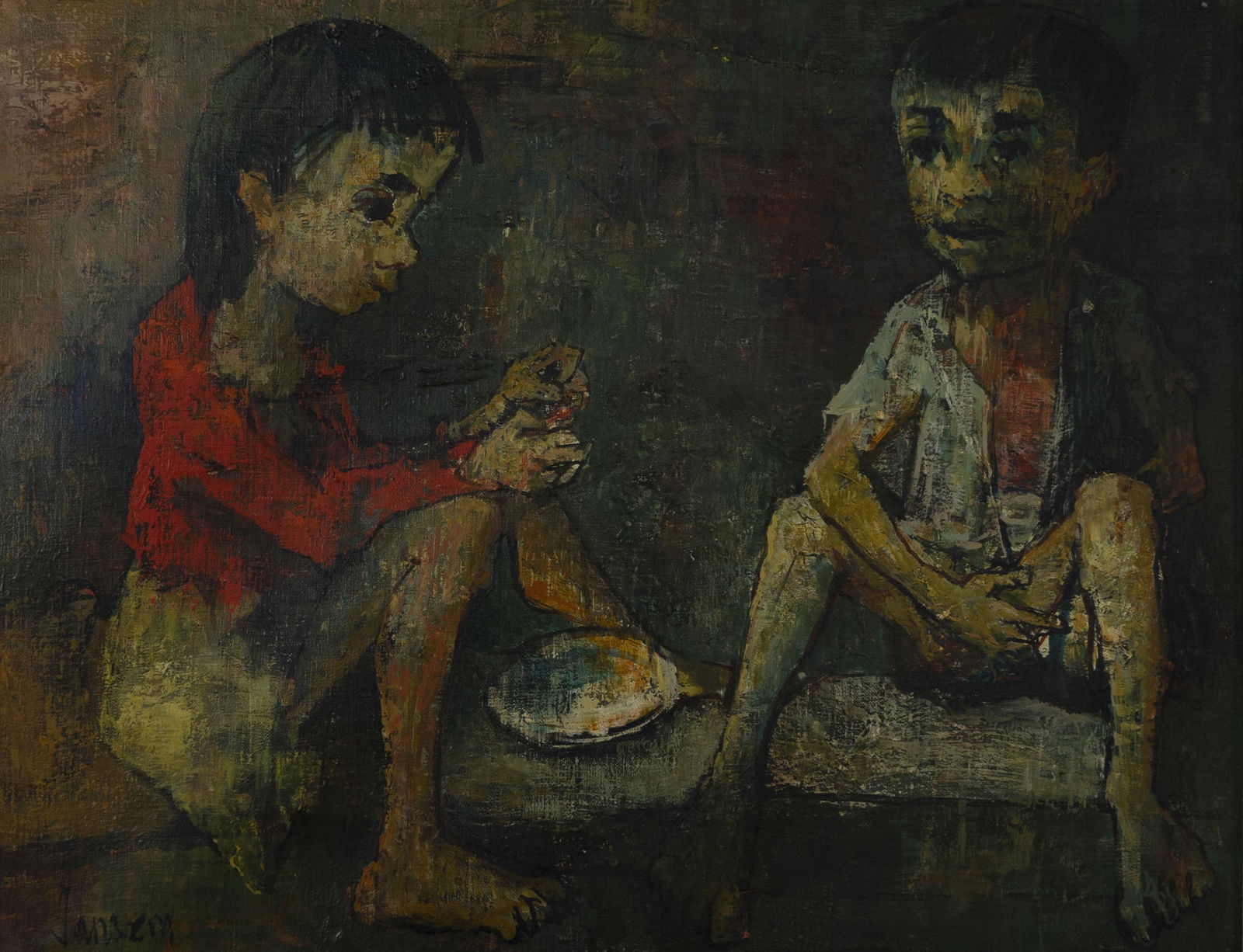 Jean Jansem - Two children: Lot 35 Jean Jansem French (1820-1913) Two children oil on canvas signed lower left 19 x 25 inches Provenance: from the estate of Frank and Jo Loesser