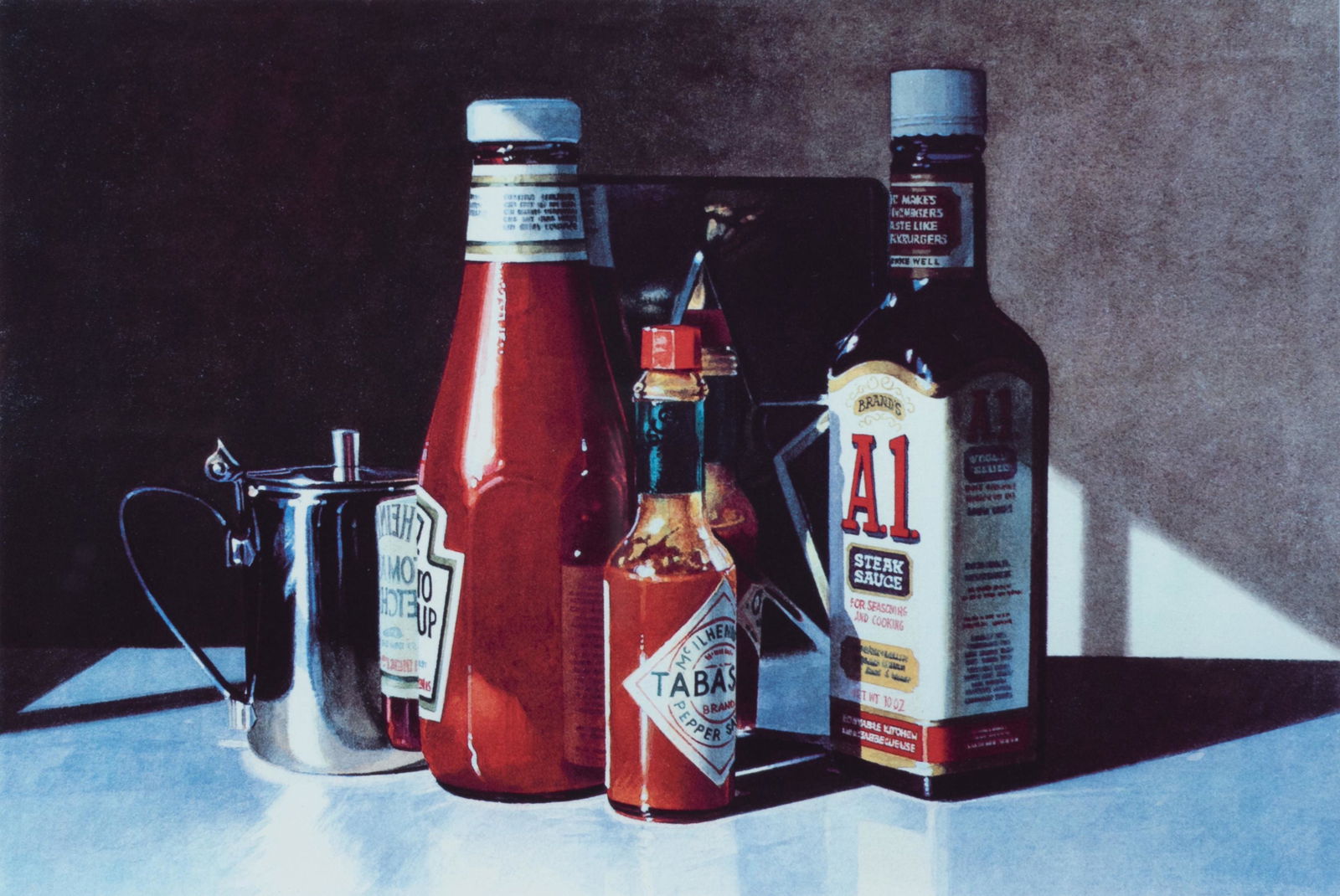 Ralph Goings - Sauces: Lot 72 Ralph Goings American (1928-2016) Sauces (1993) serigraph signed lower right numbered AP 33/55 sight: 10 3/4 x 16 inches frame: 18 1/2 x 22 inches Provenance: From a Private Pennsylvania Col