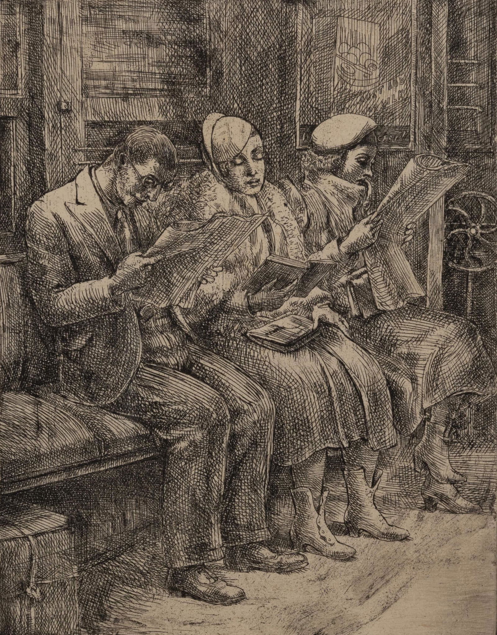Reginald Marsh - On the I.R.T.: Lot 99 Reginald Marsh American (1898-1954) On the I.R.T. (1934) etching signed lower right numbered 10/40 lower left plate: 8 x 6.75 inches frame: 16.5 x 14 inches Provenance: From a Private Pennsylva