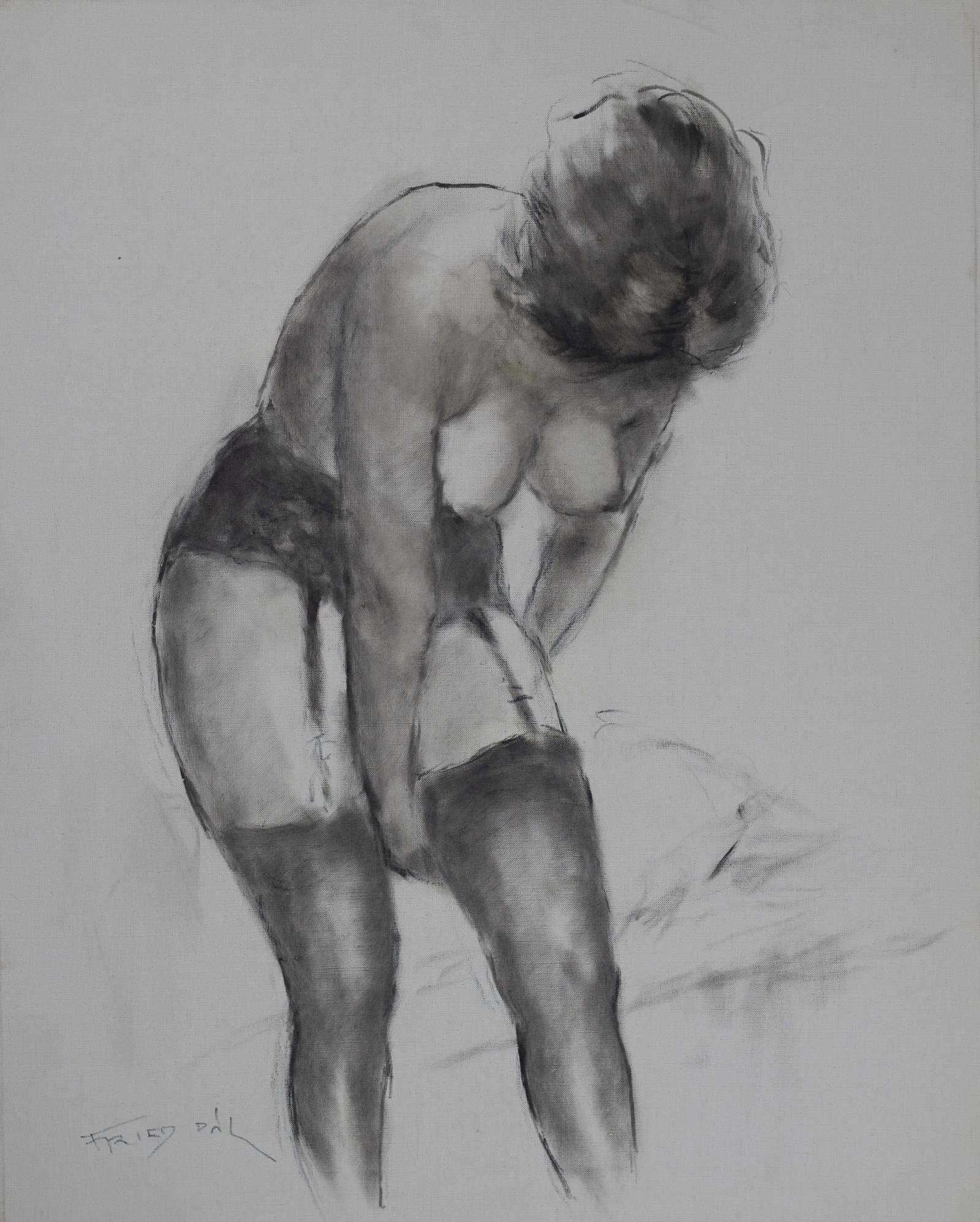 Pál Fried - Untitled (Nude, Black and White VI): Lot 149 Pál Fried American (1893-1976) Untitled (Nude, Black and White VI) oil on canvas signed lower left 30 x 24 inches Provenance: from the collection of a third-generation New York art gallery