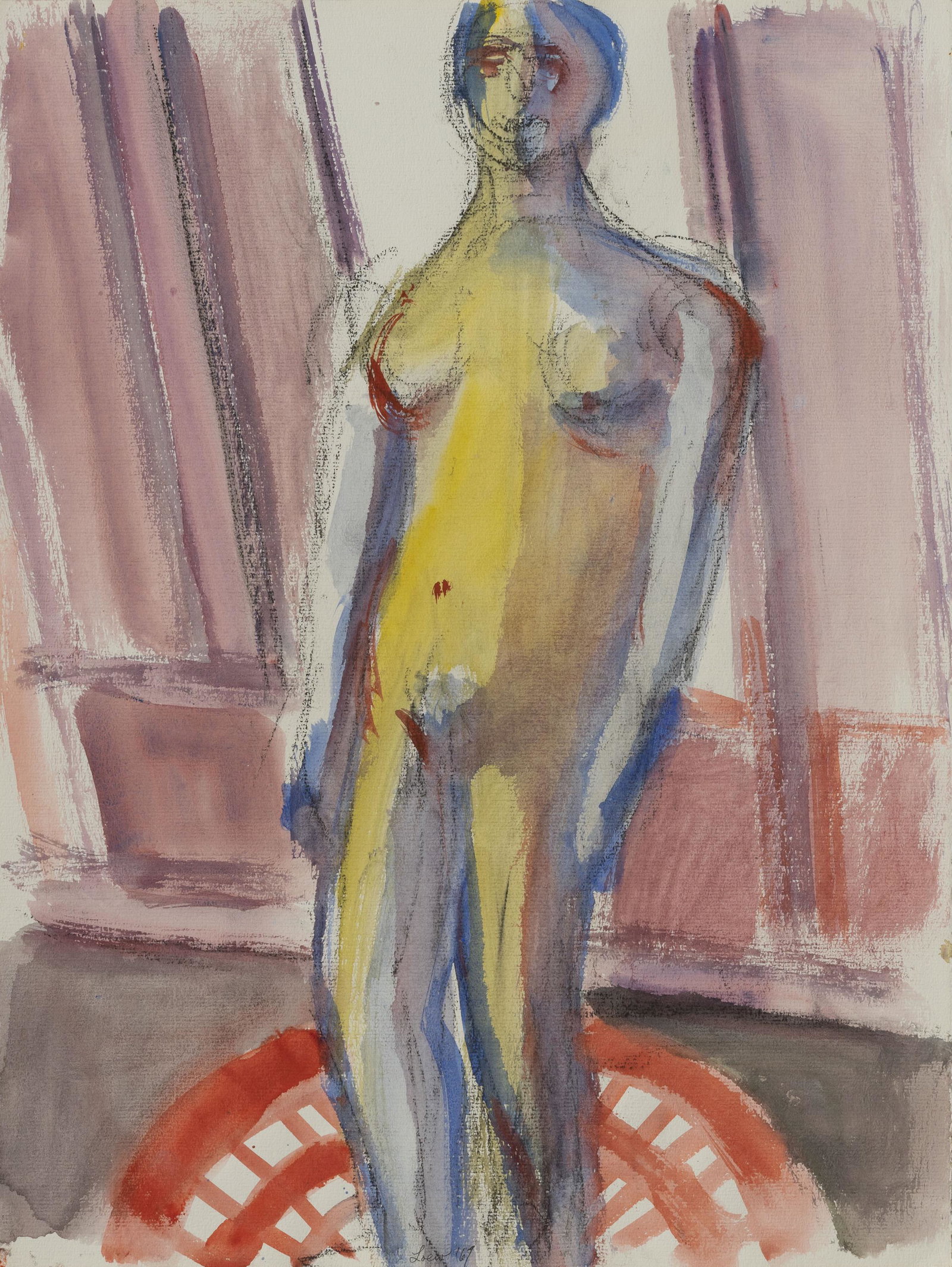 Michael Loew - Yellow & Blue Nude: Lot 188 Michael Loew American (1907-1985) Yellow & Blue Nude (1967) watercolor on paper signed lower center 24 x 18 inches Provenance: from the collection of a New York art dealer