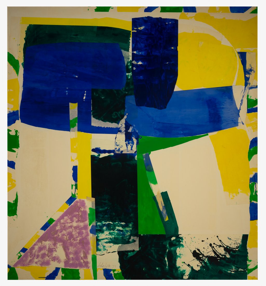 John Little - Monoblue: Lot 6 John Little American (1907-1984) Monoblue (1973) oil on linen with collage elements signed and dated bottom center; signed, dated and inscribed verso 73 1/4 x 67 1/4 inches Provenance: from th