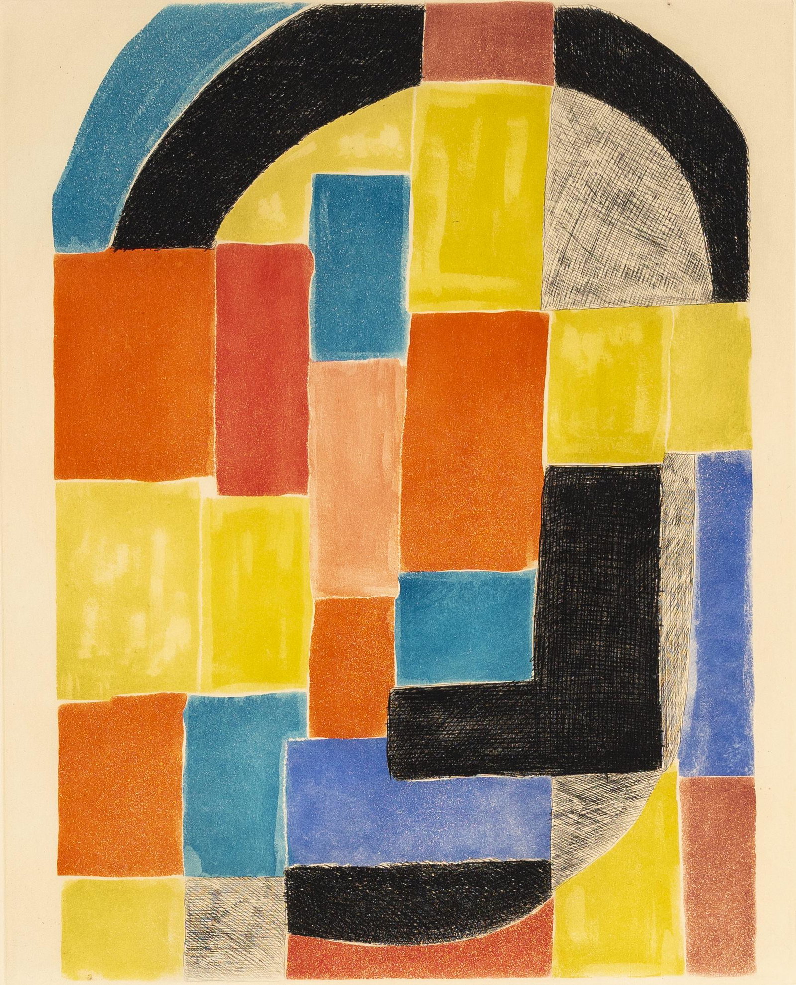 Sonia Delaunay - Composition: Lot 48 Sonia Delaunay French-Ukrainian (1885-1979) Composition (Circa 1970) etching with aquatint in colors on wove paper pencil signed and numbered 38/125 image: 19 1/4 x 15 1/2 inches Provenance: F