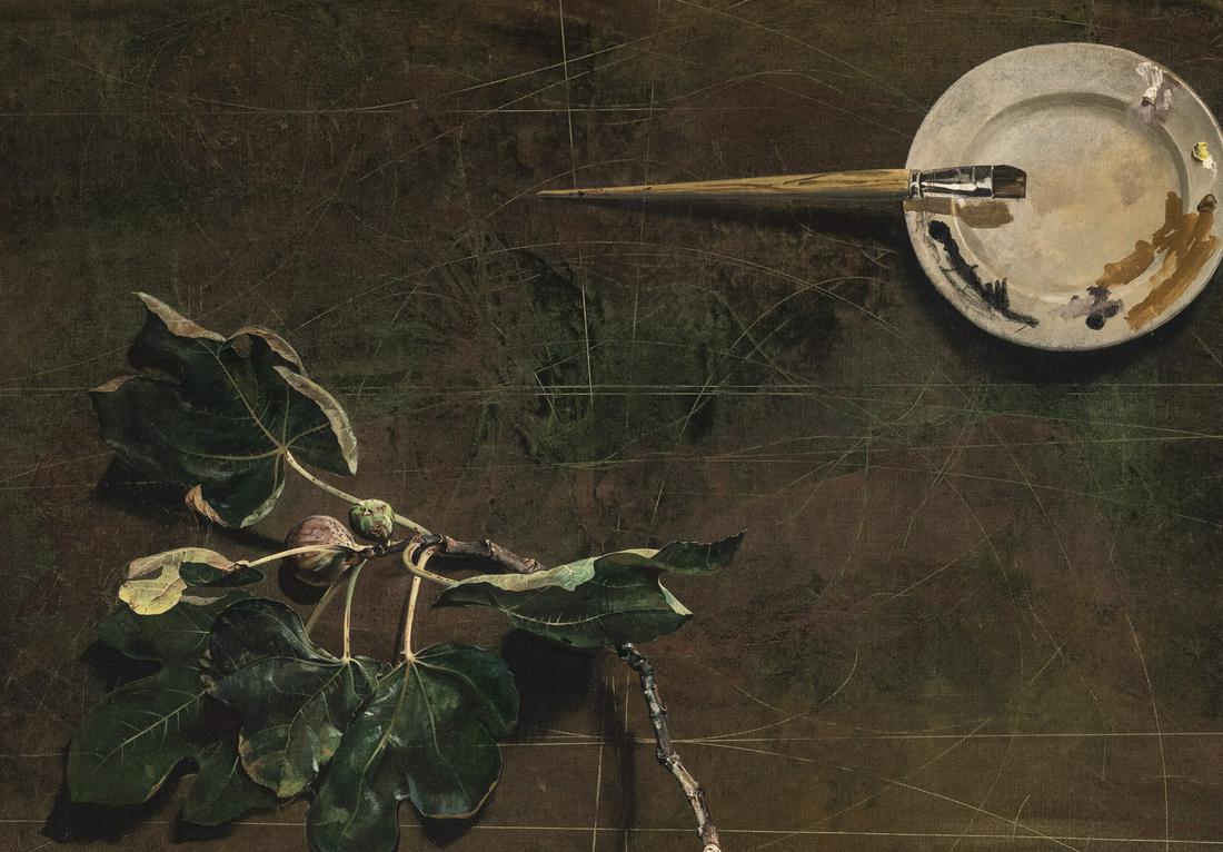 Hans Erni - Composition of Fig Branch, Brush and Plate: Lot 32 Hans Erni Swiss (1909-2015) Composition of Fig Branch, Brush and Plate (1954) tempera on canvas signed lower right 26 x 30 inches Provenance: Property from the Estate of an Important New York M