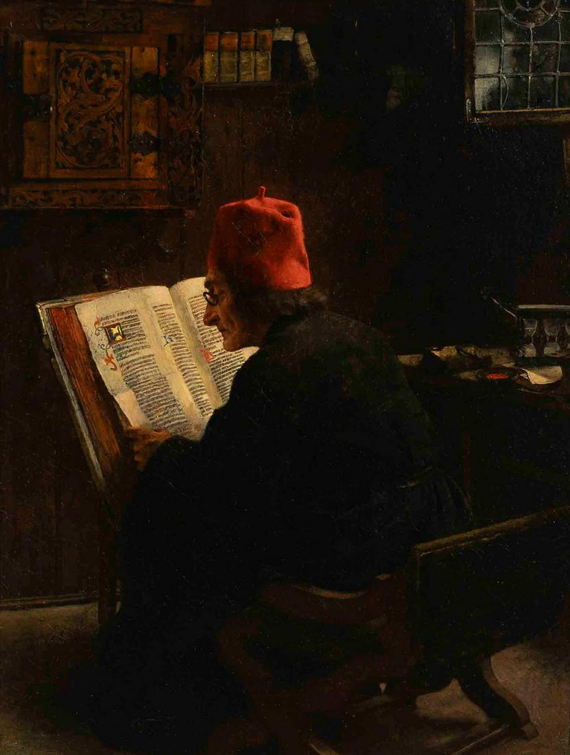 Claus Meyer - Scholar reading a manuscript: Lot 50 Claus Meyer German (1856-1919) Scholar reading a manuscript oil on canvas signed upper right 15 x 11 3/4 inches Provenance: From the collection of J.N. Bartfield Galleries