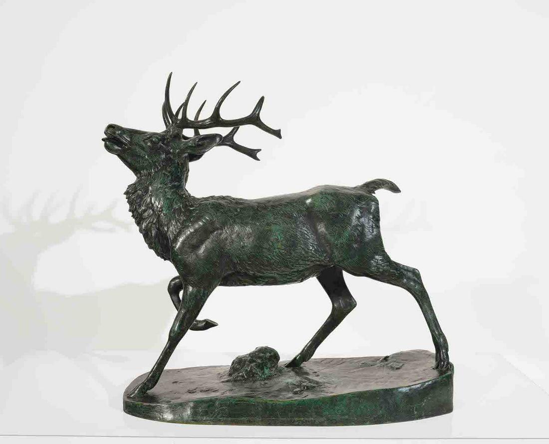 Antoine-Louis Barye - Stag: Lot 54 Antoine-Louis Barye French (1795-1875) Stag bronze incised signature on base Susse Frères, Paris foundry mark overall height: 19 3/4 inches Provenance: From the collection of J.N. Bartfield