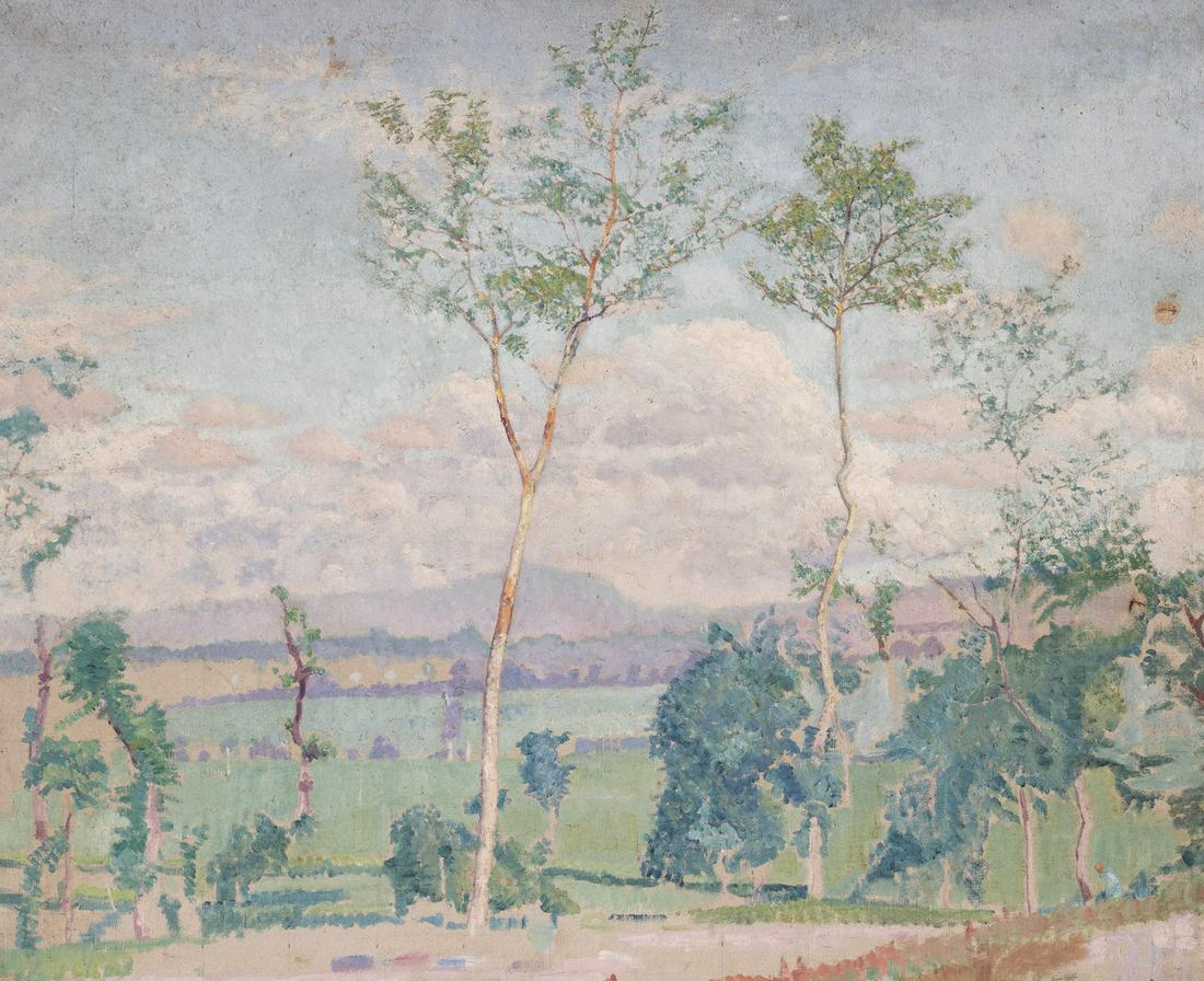 after Daniel Garber - Byram Hillside: Lot 55 after Daniel Garber Byram Hillside (1929) oil on linen bears signature verso 28 x 36 inches