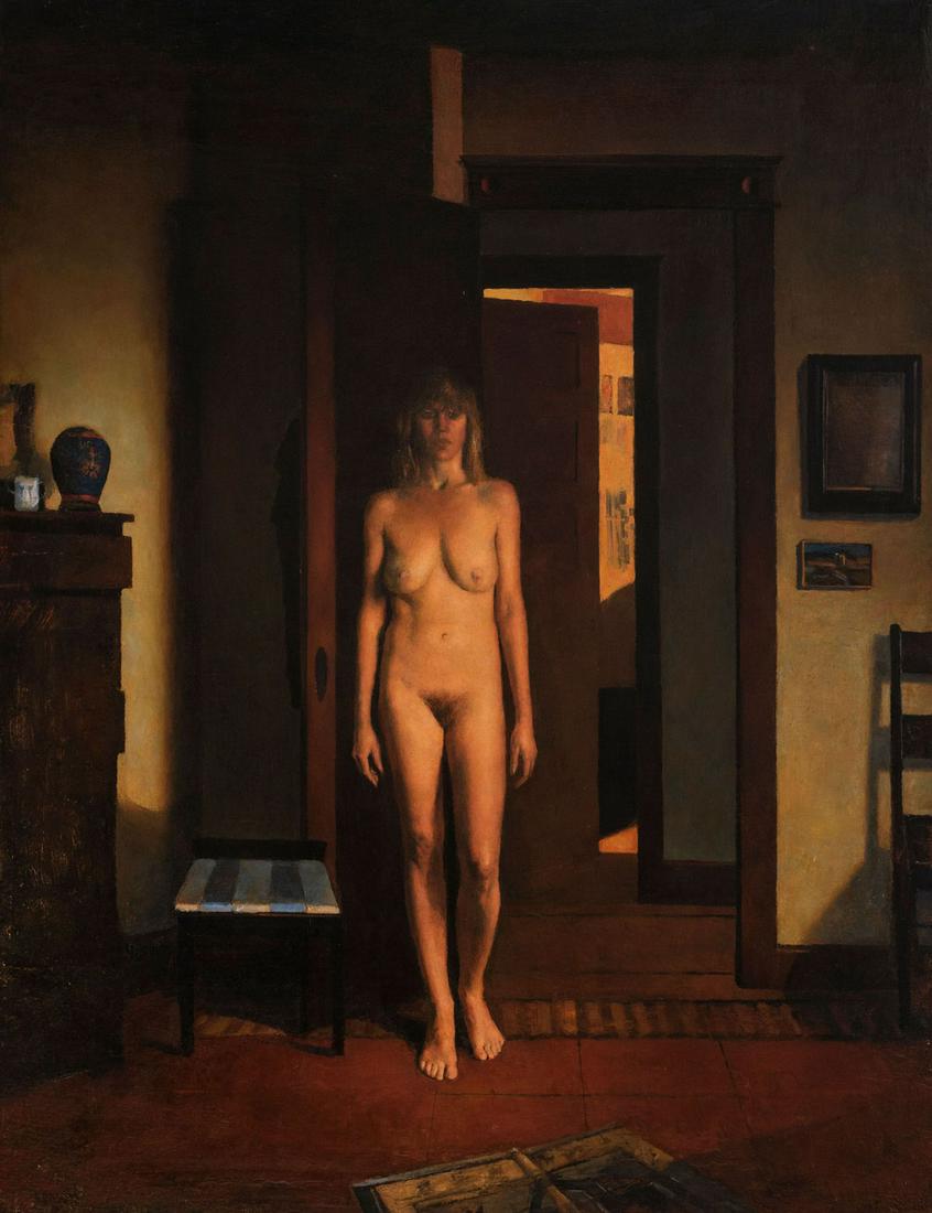 Stephen Brown - Woman Standing (Nude with Doors): Lot 119 Stephen Brown American (1950-2009) Woman Standing (Nude with Doors) (1990) oil on wood signed verso 22 x 18 inches Provenance: From a private New York collection