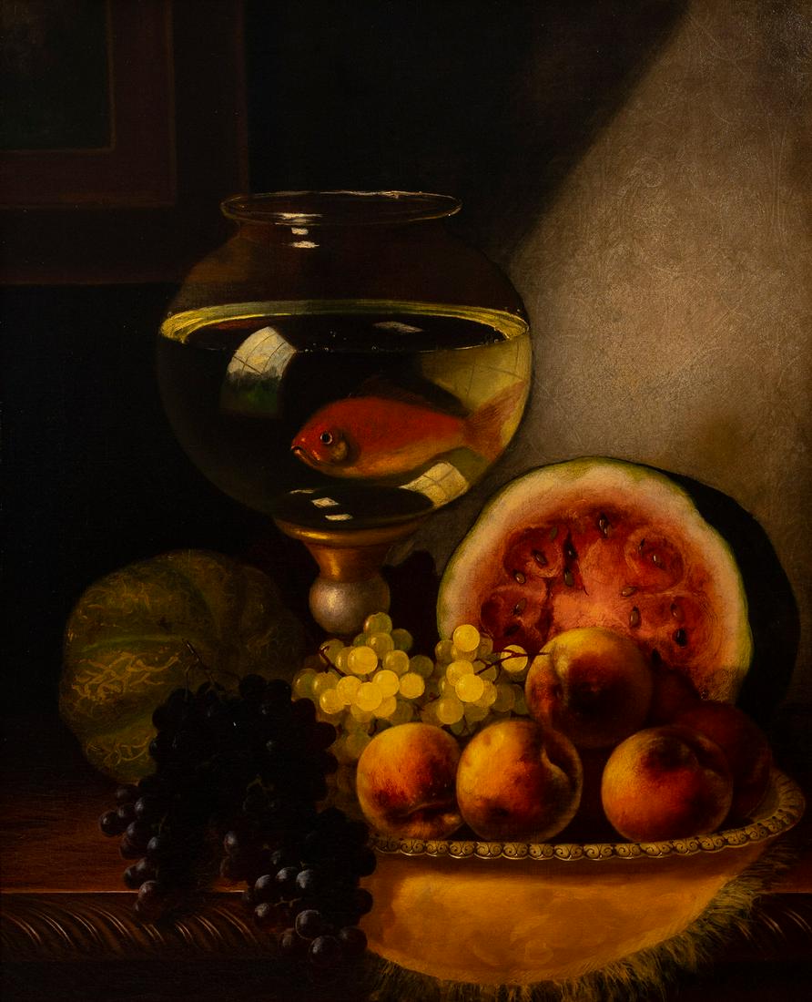 Morston Constantine Ream - Still life with goldfish: Lot 197 Morston Constantine Ream American (1840-1898) Still life with goldfish oil on canvas 27 x 22 inches Provenance: From a private NJ collection Sotheby's Arcade label verso