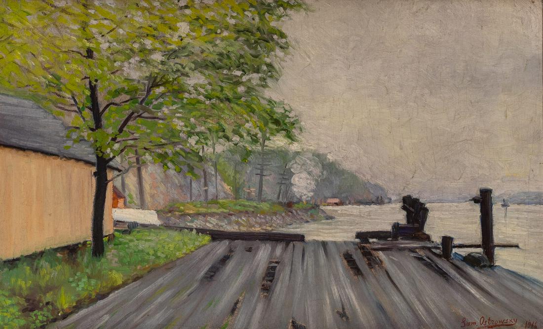Sam Ostrowsky - Hudson River on a Gray Day: Lot 214 Sam Ostrowsky Russian (1886-1946) Hudson River on a Gray Day (1916) oil on canvas signed lower right 15 1/2 x 25 inches Provenance: From a Private Pennsylvania Collection