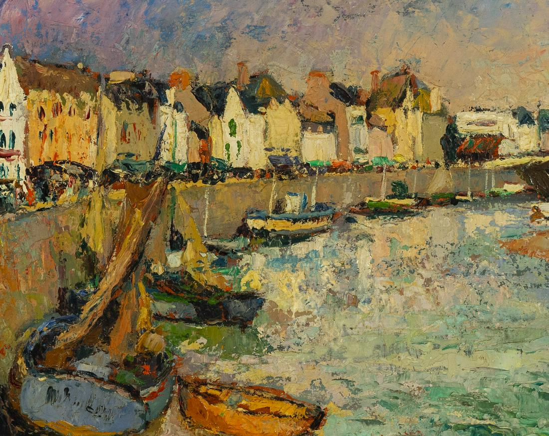 Rene Sartre - Untitled (Docked boats): Lot 235 Rene Sartre French (1895-1983) Untitled (Docked boats) oil on board signed lower right 13 x 16 inches Provenance: from a private Cape Cod, MA collection