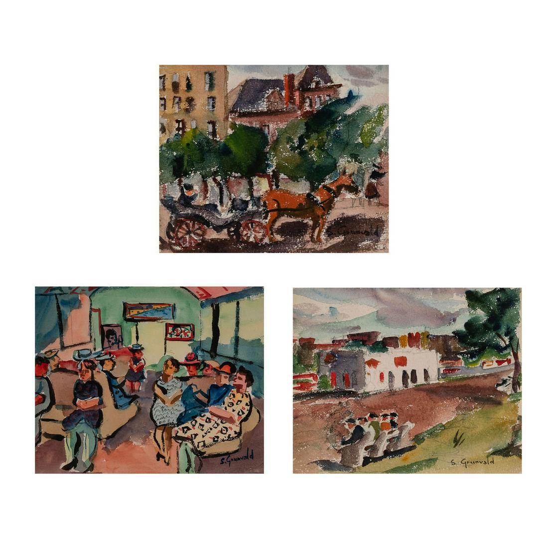 Samuel Grunvald - Three works: Harlem River Drive, The: Lot 236 Samuel Grunvald American (1893-1983) Three works: Harlem River Drive, The Subway, Horse & Buggy 59th Street watercolor on paper (3) signed lower right each: 8 x 9 1/2 inches