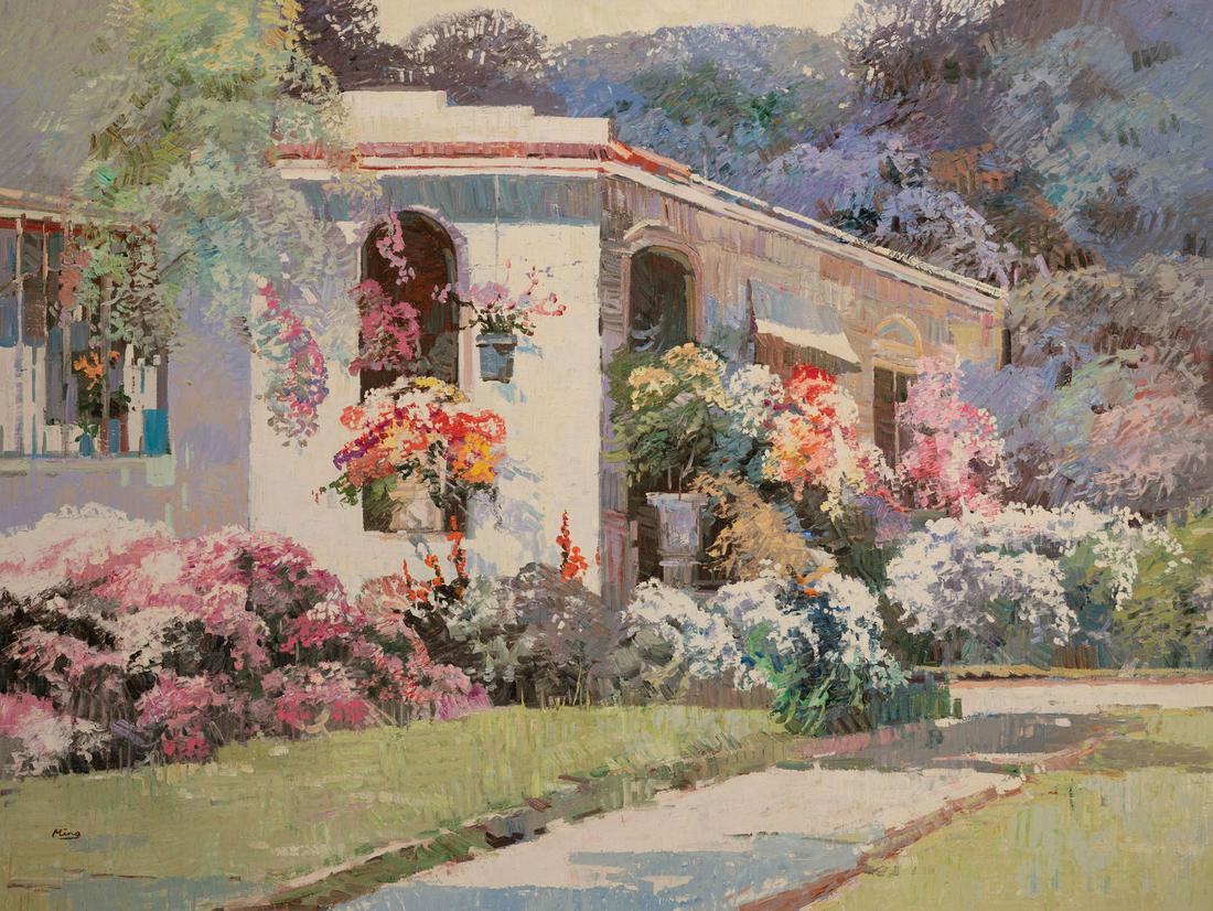 Ming Feng - Garden Estate: Lot 301 Ming Feng Chinese (b. 1957) Garden Estate oil on canvas (unstretched) signed lower left 30 x 40 inches Provenance: From the collection of a third-generation New York art gallery