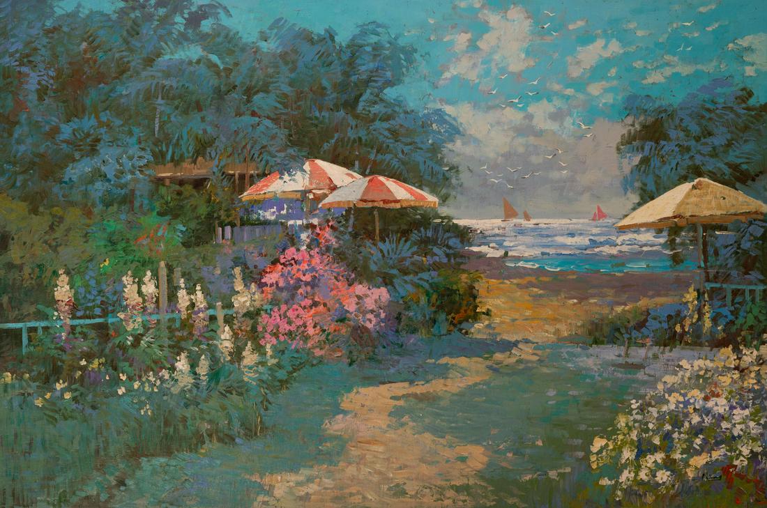 Ming Feng - Moonlit Summer Sail: Lot 317 Ming Feng Chinese (b. 1957) Moonlit Summer Sail oil on canvas (unstretched) signed lower right 24 x 30 inches Provenance: From the collection of a third-generation New York art gallery