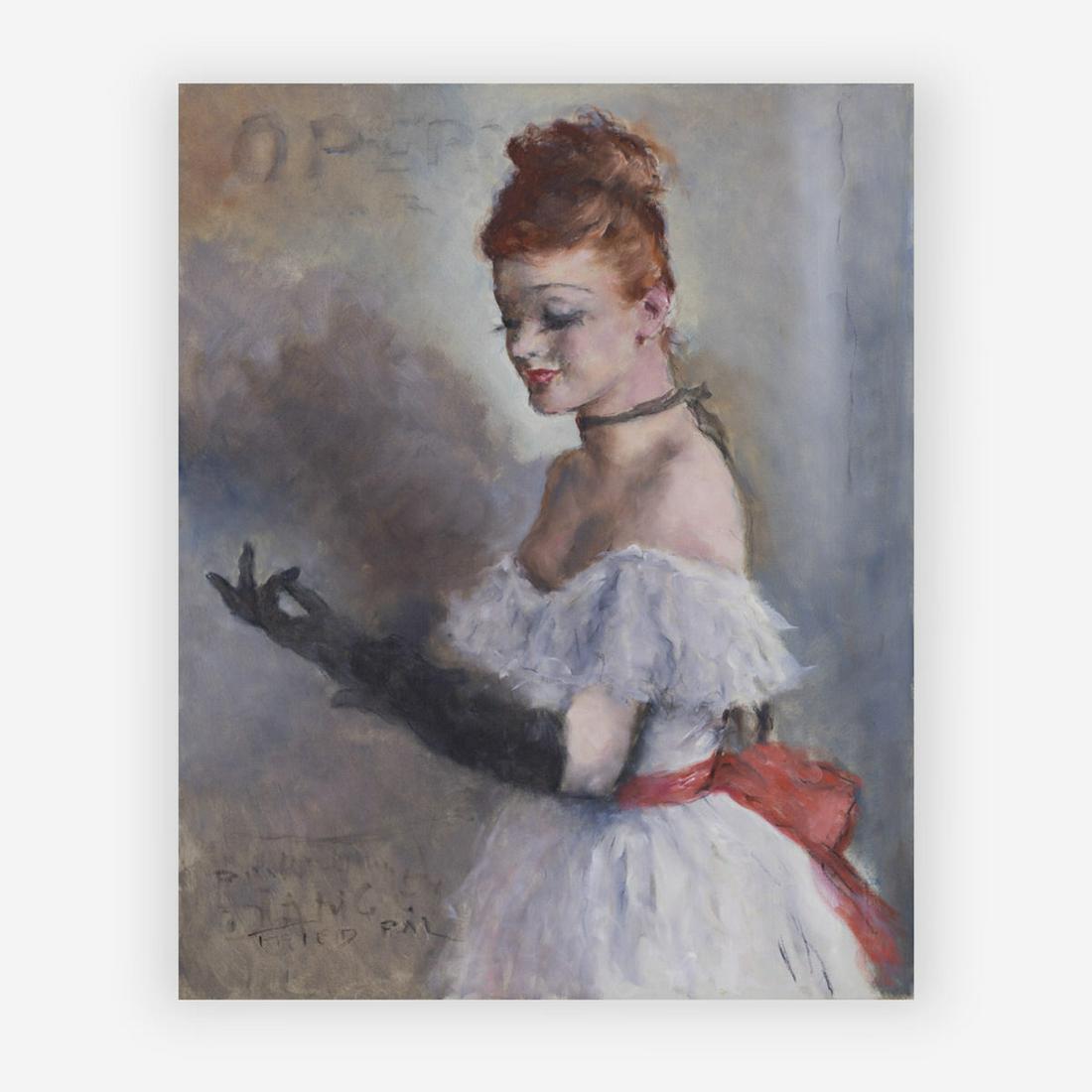 Pál Fried - Untitled (Woman at the opera): Lot 328 Pál Fried American (1893-1976) Untitled (Woman at the opera) oil on canvas (unstretched) signed lower left 24 x 30 inches Provenance: from the collection of a third-generation New York art ga