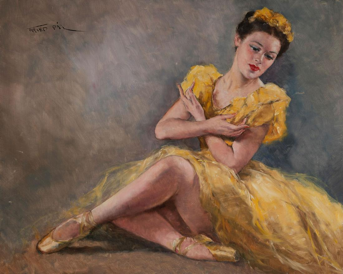Pál Fried - Ballerina in Yellow: Lot 329 Pál Fried American (1893-1976) Ballerina in Yellow oil on canvas (unstretched) signed upper left 24 x 30 inches Provenance: From the collection of a third-generation New York art gallery