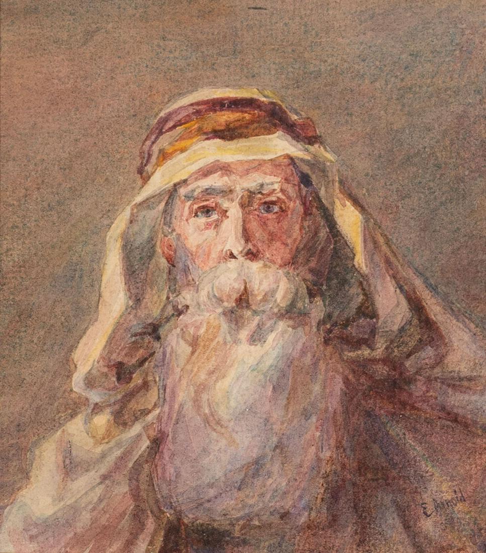 Unknown Artist - Bedouin: Lot 396 Unknown Artist Bedouin watercolor on paper signed E. Arnold lower right sight: 4 1/4 x 4 3/4 inches Provenance: From the collection of J.N. Bartfield Galleries
