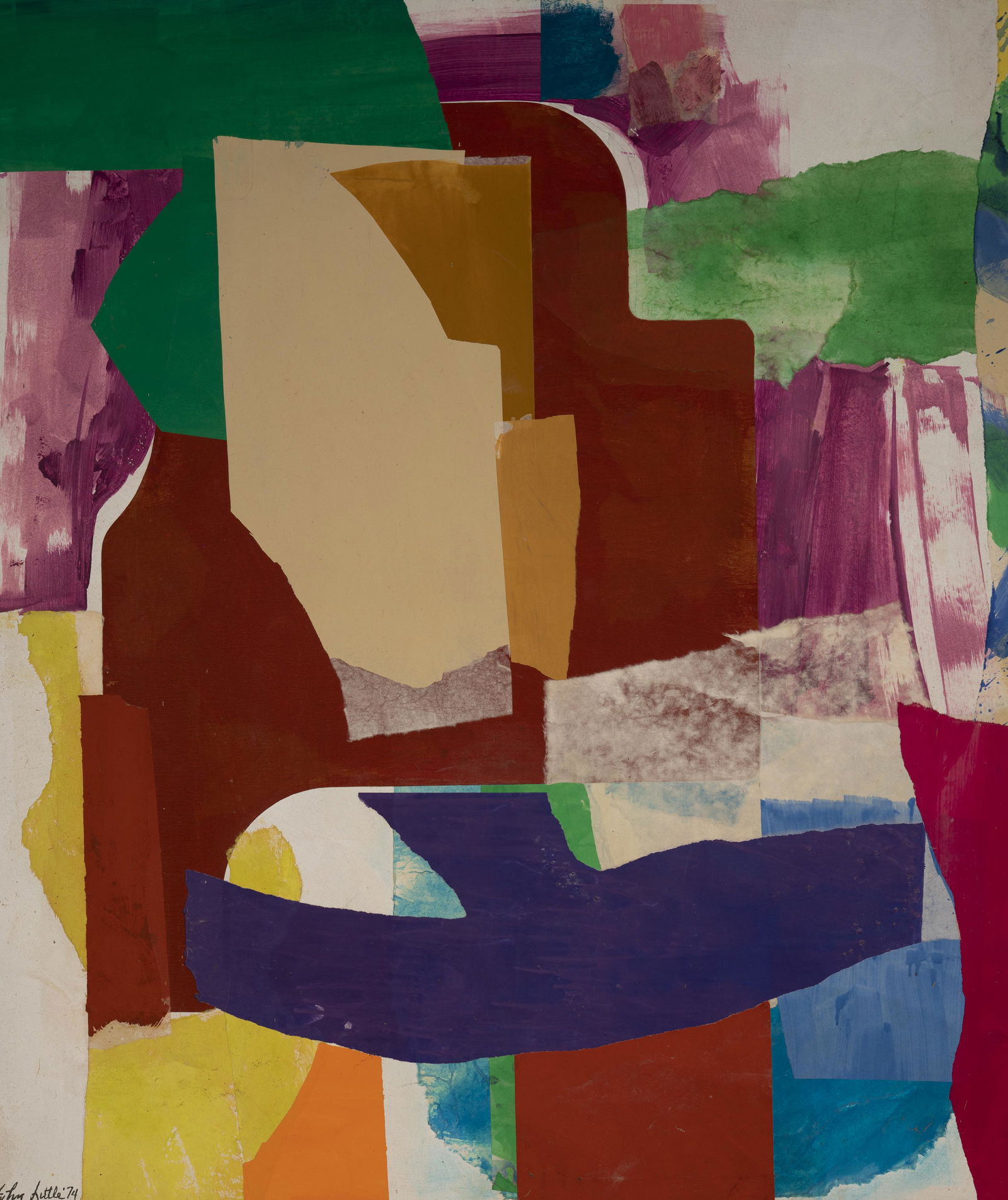 John Little - Purple Hinge: Lot 8 John Little American (1907-1984) Purple Hinge (1974) rice paper collage on fiberglass signed lower left, signed verso 53 x 45 1/4 inches Provenance: from the collection of a New York gallerist