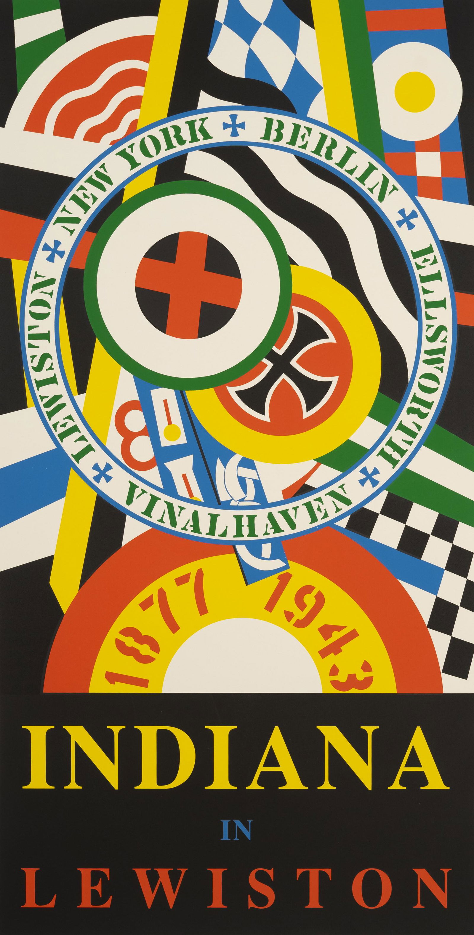 Robert Indiana - Indiana in Lewiston: Lot 307 Robert Indiana American (b. 1928) Indiana in Lewiston (1991) screenprint in colors pencil signed lower right, artists copyright stamp lower left image: 40 1/2 x 20 3/4 inches Provenance: Fro