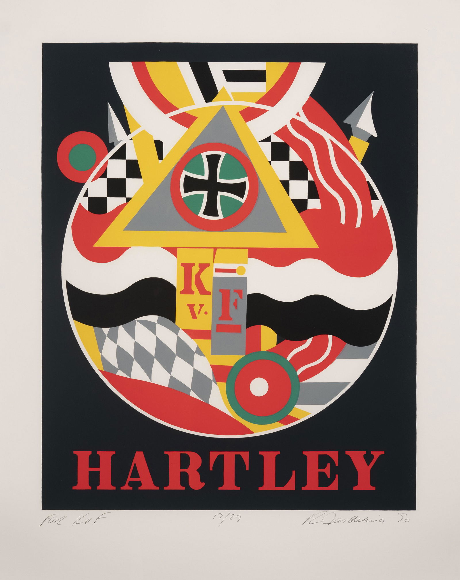 Robert Indiana - For Kuf: Lot 309 Robert Indiana American (b. 1928) For Kuf (1990) screenprint in colors signed lower right, numbered 19/89 plate: 29 3/4 x 23 7/8 inches Provenance: The Milbank Collection