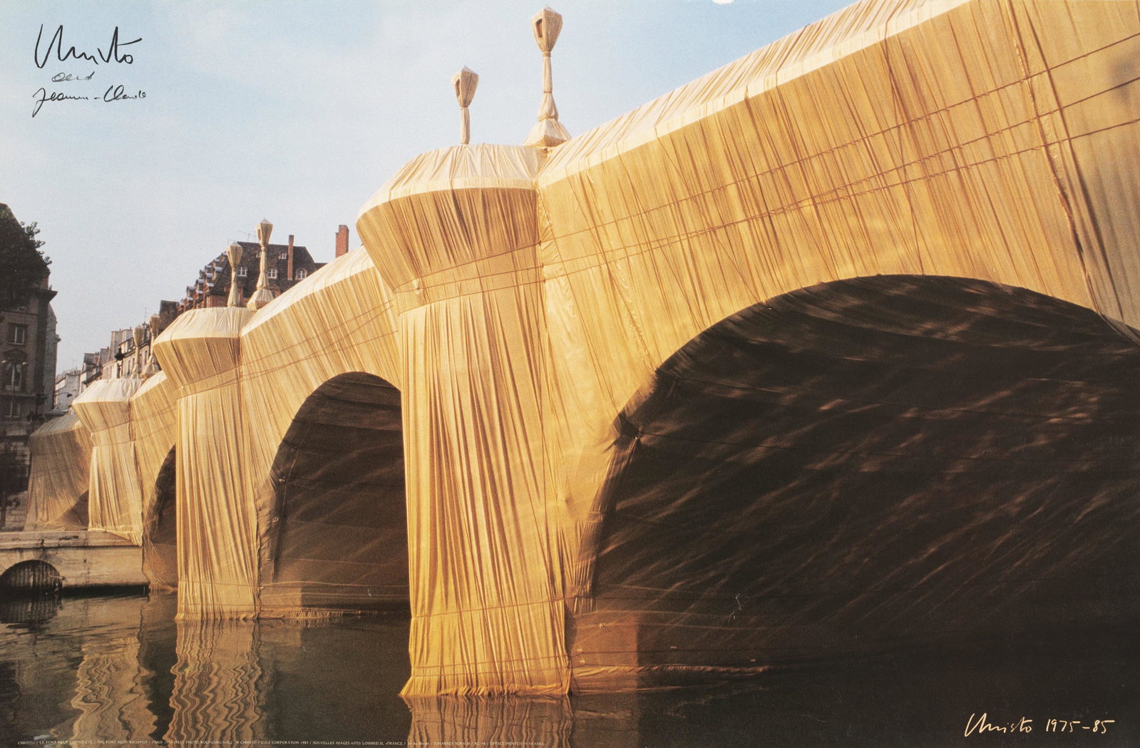 Christo and Jeanne-Claude - Le Pont Neuf Wrapped: Lot 315 Christo and Jeanne-Claude American, Bulgarian and Moroccan (1935 and 1935 - 2009) Le Pont Neuf Wrapped (1975-1985) poster signed upper left and lower right 24 1/2 x 27 1/2 inches Provenance: f