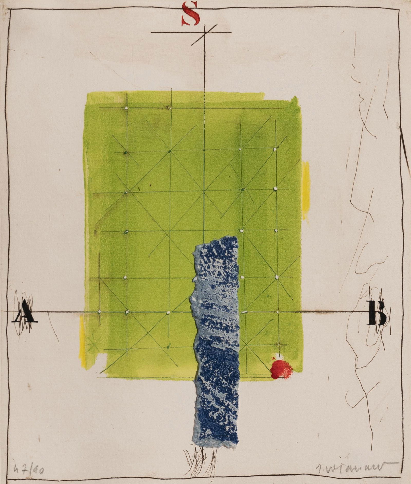 James Coignard - Untitled (Composition III): Lot 337 James Coignard French (1925-2008) Untitled (Composition III) gouache ink and carborundum on paper signed lower right, numbered 47/90 7 3/4 x 6 3/8 inches Provenance: from a private New York c